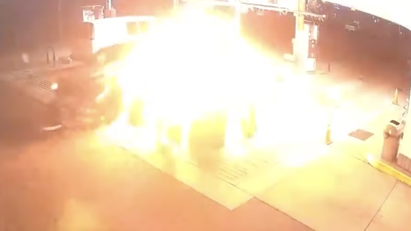 Watch a fireball erupt when an Acura slams into gas pump in Boston